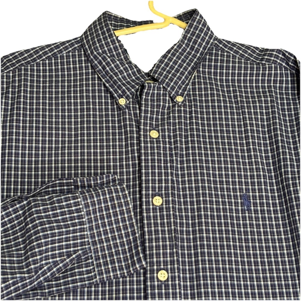 Ralph Lauren Button Down Shirt Mens Large Blue Plaid Office Travel Preppy Golf